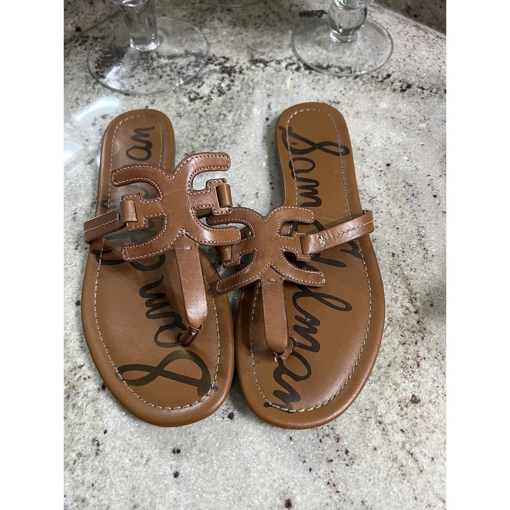 Sam Edelman Carter Brown Slip On Thong Leather Sandals Size 8M EUC